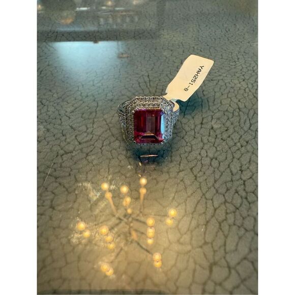 Pink Emerald cut Cz ring size 7 - Picture 6 of 10